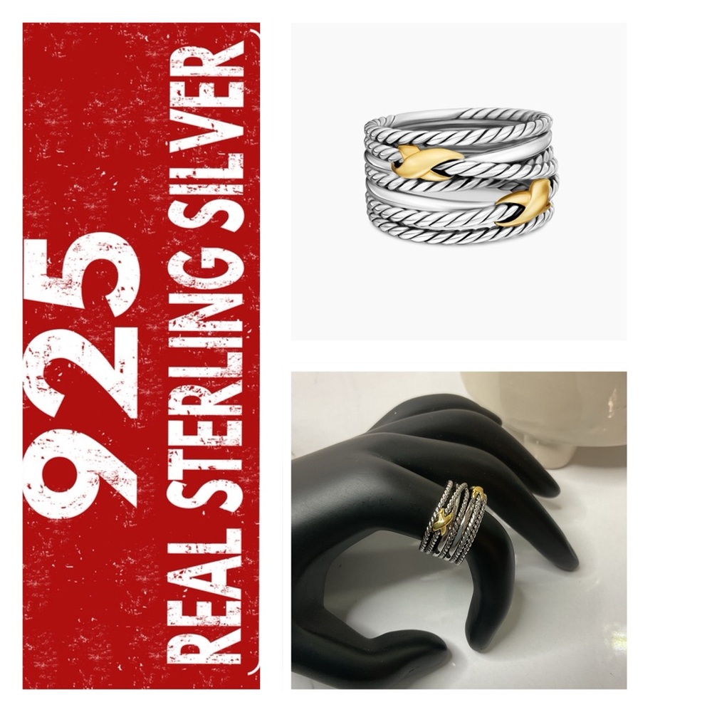 🐘🐘 925 Sterling Silver 18K Gold Plated Crossover Band Ring
